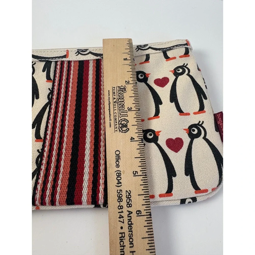 Bungalow 360 Penguin Heart Canvas Wristlet Pouch Cream Peace Sign Zipper Unused‎